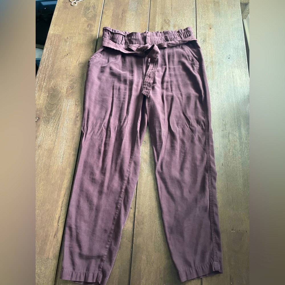 Plum Paper Bag Ankle Pants